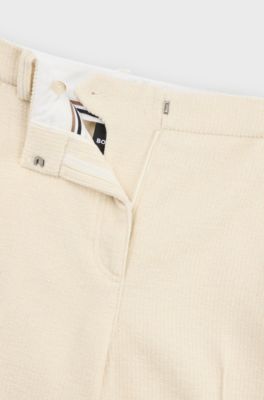 Relaxed-fit high-waisted trousers in velvet corduroy, Light Beige