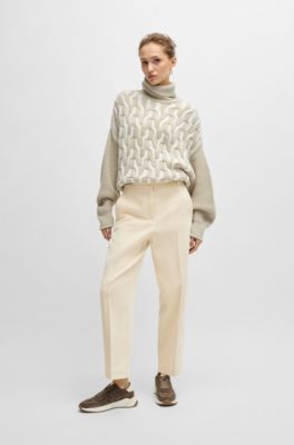 Relaxed-fit high-waisted trousers in velvet corduroy, Light Beige