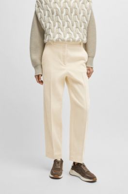 Relaxed-fit high-waisted trousers in velvet corduroy, Natural