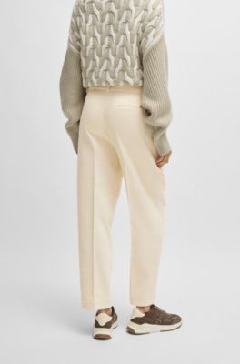 Relaxed-fit high-waisted trousers in velvet corduroy, Natural