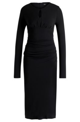 Matte-jersey dress with keyhole neckline, Black