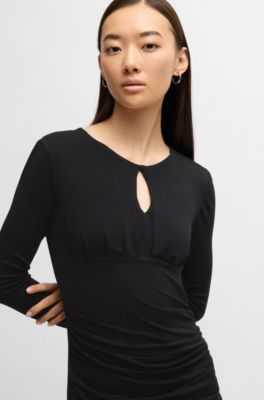 Matte-jersey dress with keyhole neckline, Black