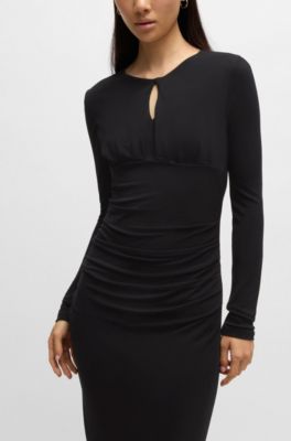 Matte-jersey dress with keyhole neckline, Black