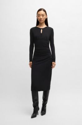 Matte-jersey dress with keyhole neckline, Black