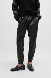 Pantalones de piel sintética con cordón en la cintura, Negro