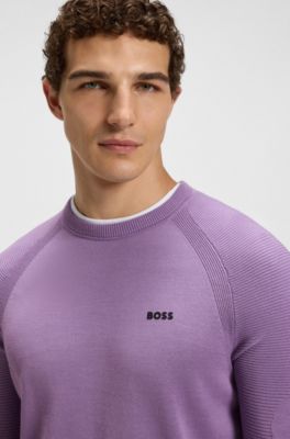 Active sweater with body mapping and moisture management, Purple