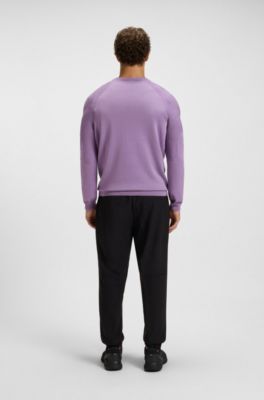 Active sweater with body mapping and moisture management, Purple