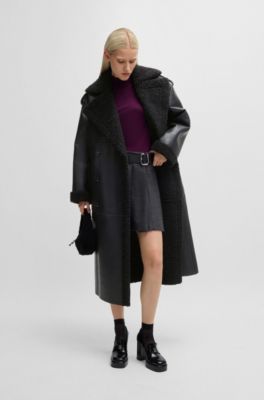 HUGO - オーバーサイズフィット フェイクレザーコート フェイクファー 