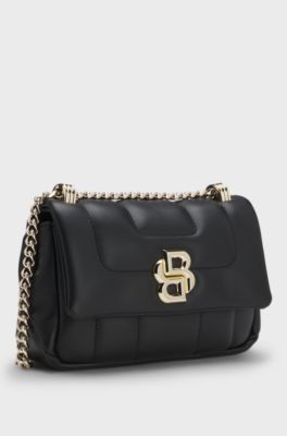 Quiltet skuldertaske med dobbelt B-monogram, Sort