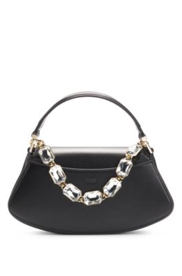 Ariell shoulder bag in matte leather with gemstone strap, Black