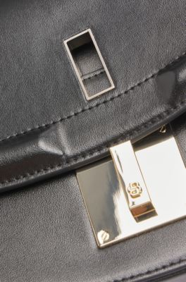 Ariell shoulder bag in matte leather with gemstone strap, Black