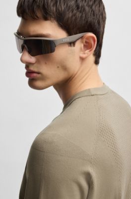 Seamless-knit sweater with perforated details, Beige