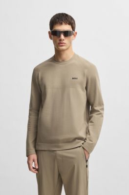 Seamless-knit sweater with perforated details, Beige