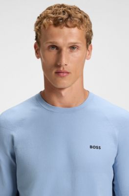 Seamless-knit sweater with perforated details, Light Blue