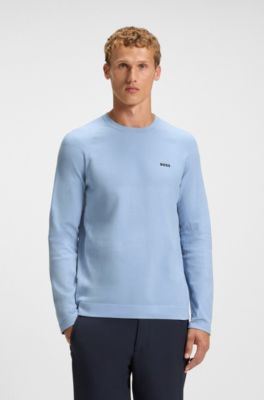 Seamless-knit sweater with perforated details, Light Blue