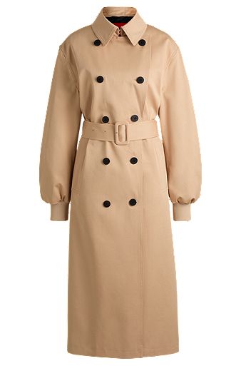 Oversized-fit double-breasted trench coat in cotton, Light Beige