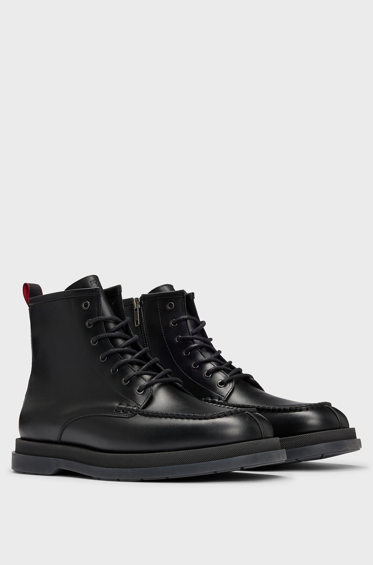 Leather lace-up half boots with signature loop, Black