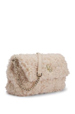 Faux-teddy shoulder bag with Double B monogram, Light Beige