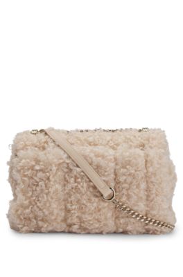 Faux-teddy shoulder bag with Double B monogram, Light Beige