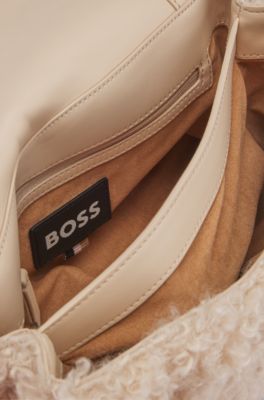 Faux-teddy shoulder bag with Double B monogram, Light Beige