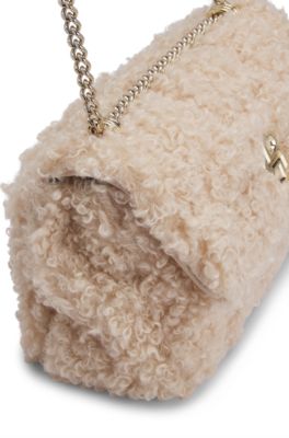 Faux-teddy shoulder bag with Double B monogram, Light Beige