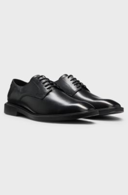 Leather Derby shoes with embossed logo, Black