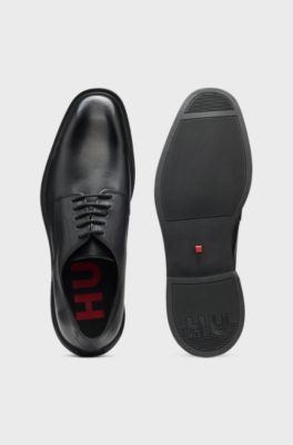 Derbys aus Glattleder mit Logo-Pr&auml;gung, Schwarz