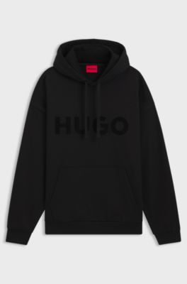Oversized-fit hoodie in cotton terry with reflective logo, Black