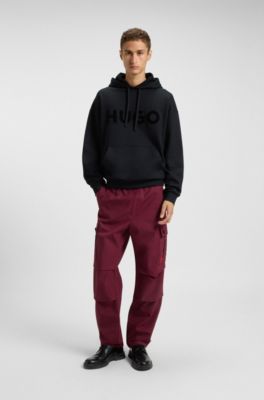 Oversized Hoodie aus Baumwoll-Terry mit reflektierendem Logo, Schwarz