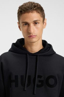 Oversized-fit hoodie in cotton terry with reflective logo, Black