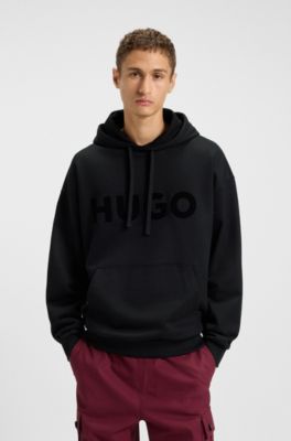 Sudadera oversize fit con capucha en felpa de algod&oacute;n con logo reflectante, Negro