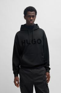 Oversized-fit hoodie in cotton terry with tonal logo, Black