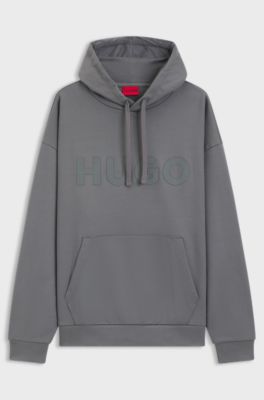 Oversized-fit hoodie in cotton terry with reflective logo, Grey