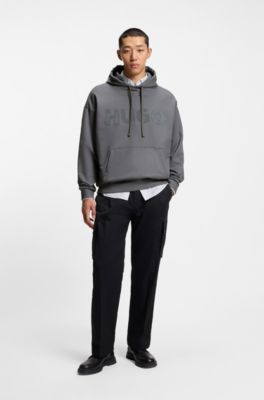 Oversized-fit hoodie in cotton terry with reflective logo, Grey