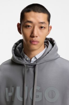 Oversized-fit hoodie in cotton terry with reflective logo, Grey