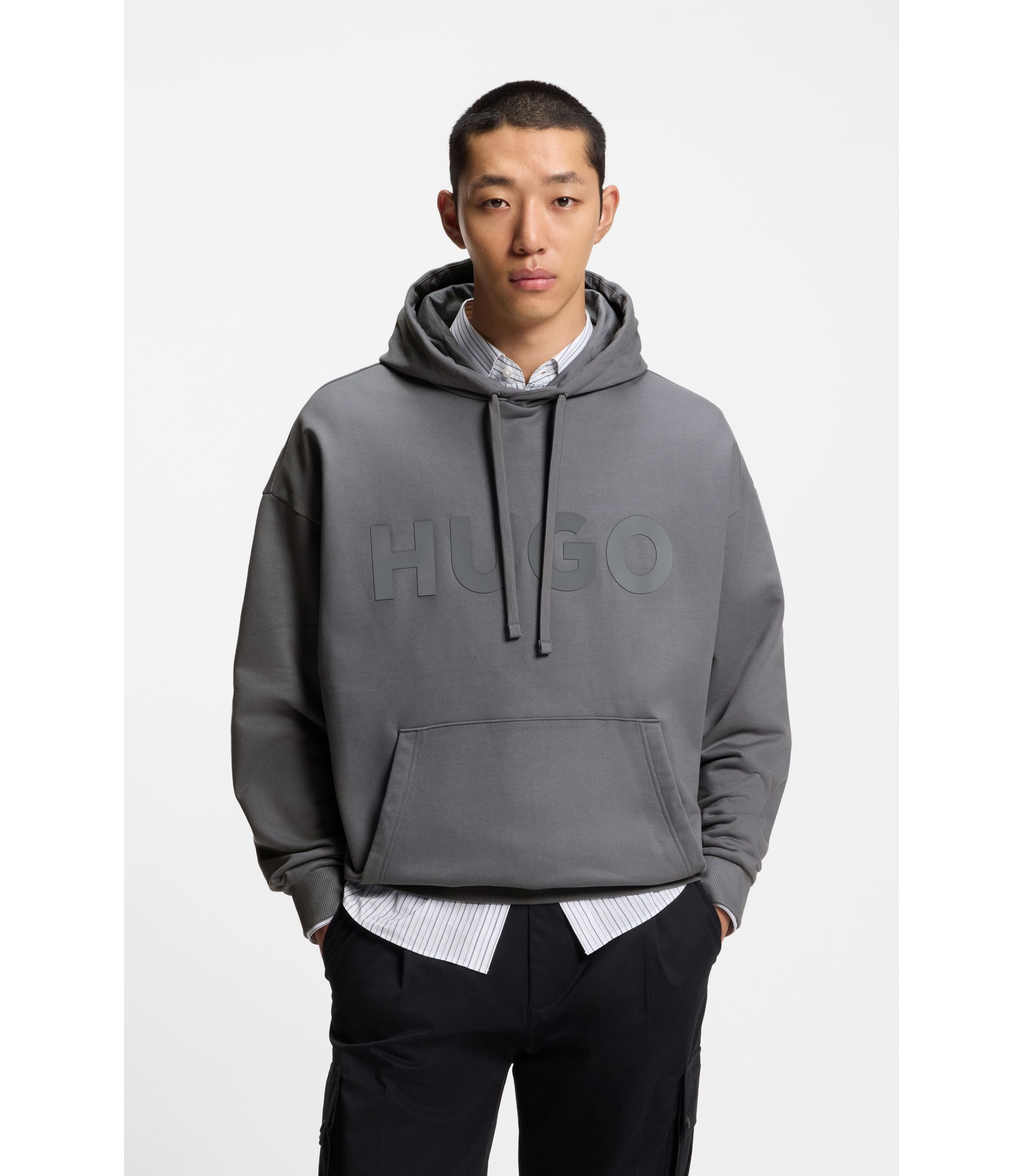 Oversized Hoodie aus Baumwoll-Terry mit reflektierendem Logo