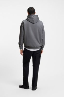 Oversized-fit hoodie in cotton terry with reflective logo, Grey