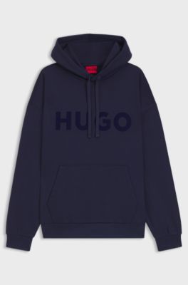 Oversized-fit hoodie in cotton terry with reflective logo, Dark Blue