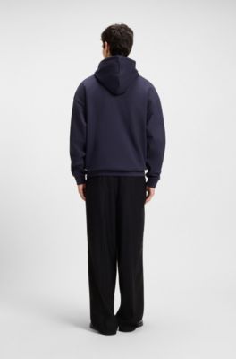Oversized-fit hoodie in cotton terry with reflective logo, Dark Blue