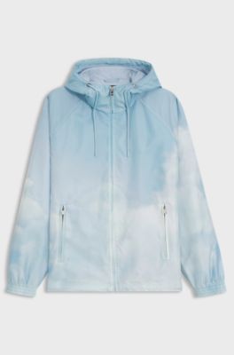 Water-repellent jacket with cloud artwork, Light Blue