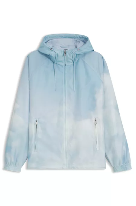 Water-repellent jacket with cloud artwork