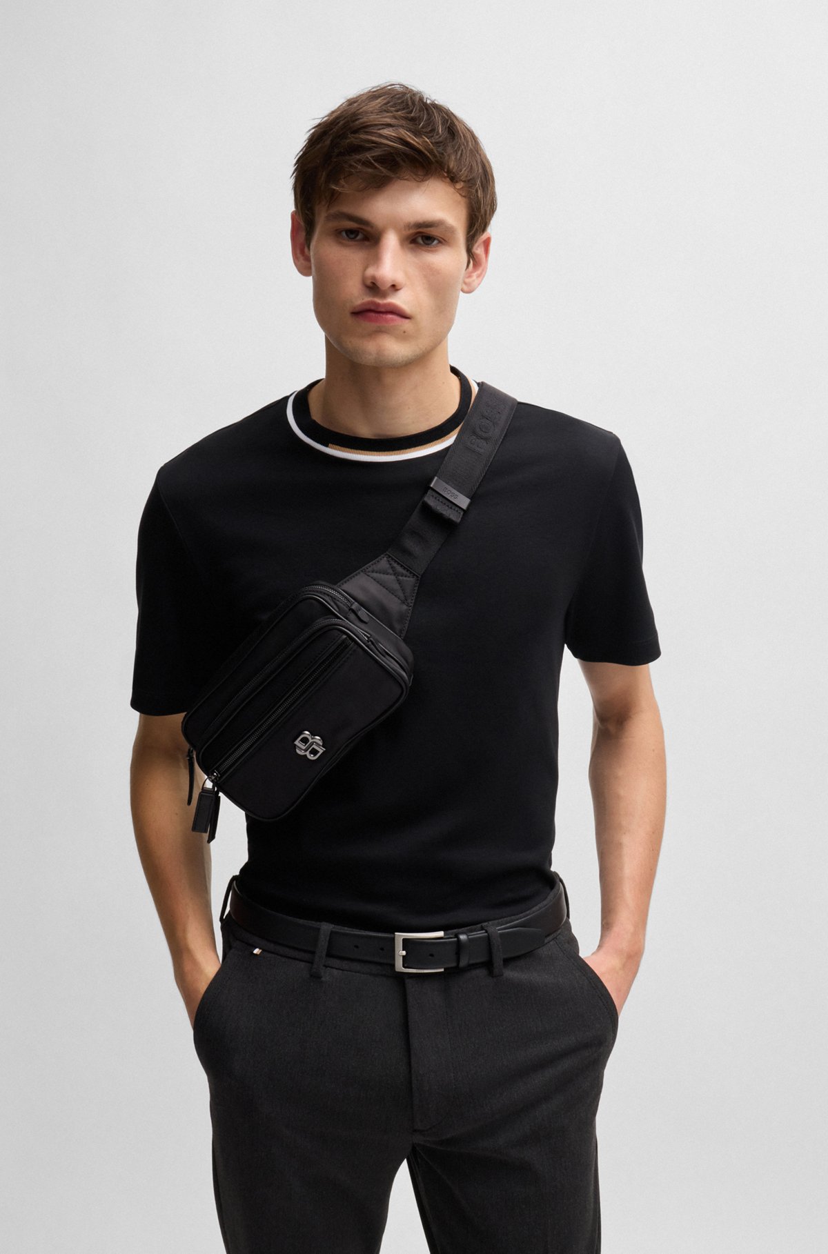 BOSS - Twill belt bag with Double B monogram - Black BOSS - Twill belt bag with Double B monogram - Black