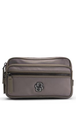 HUGO BOSS｜ (Matte-twill belt bag with double flap pocke HUGO - Matte-twill belt bag with double flap pockets - Black