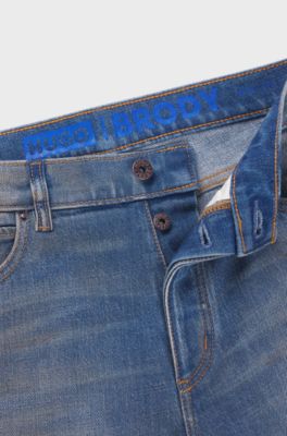Tapered-fit jeans in mud-washed blue denim, Blue