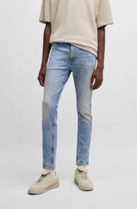 Extra-slim-fit jeans in stonewashed blue stretch denim, Light Blue