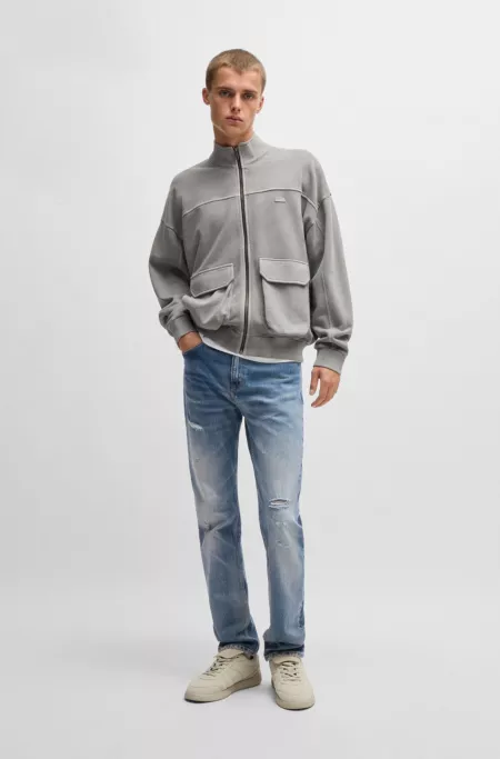 Slim-fit jeans in used-effect blue stretch denim