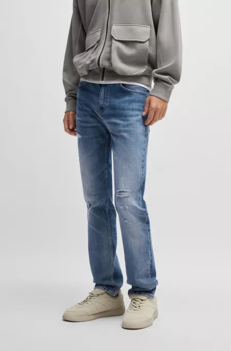 Slim-fit jeans in used-effect blue stretch denim