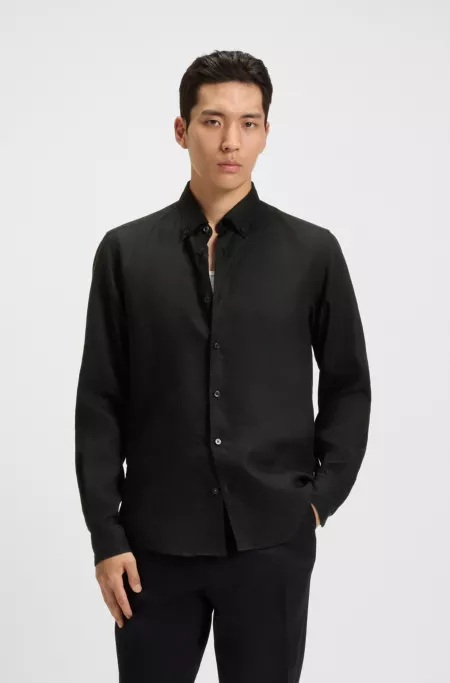 Regular-fit button-down shirt in linen
