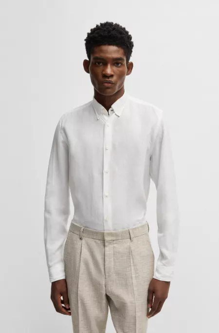 Regular-fit button-down shirt in linen