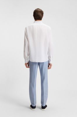 Regular-fit button-down shirt in linen, White